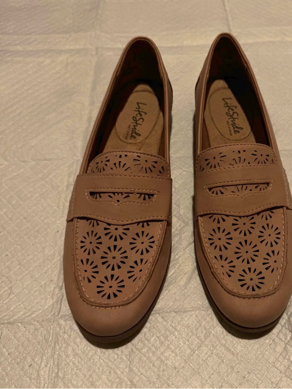 Life Stride Women's Blush Floral Laser-Cut Penny Loafers